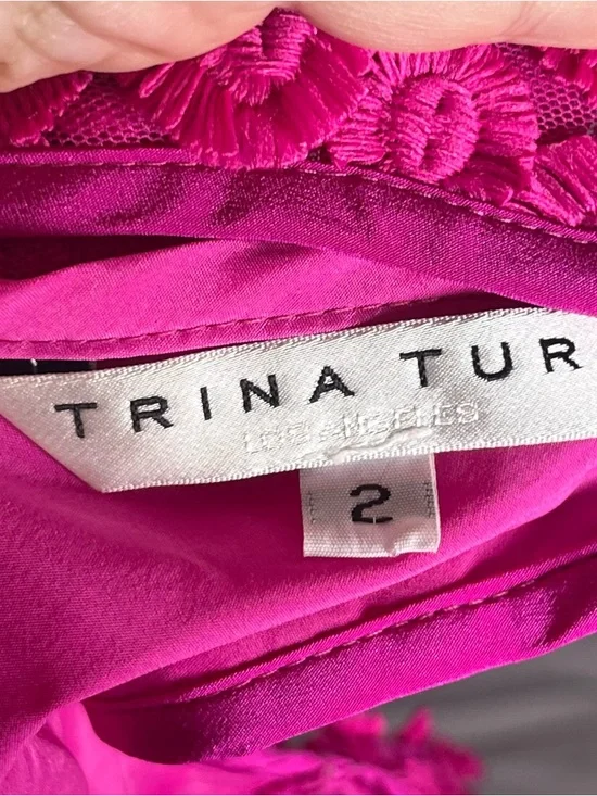 Trina Turk Floral Appliqué Lace Sleeveless Drop Waist Cocktail Dress Fuchsia 2 - Picture 3 of 9